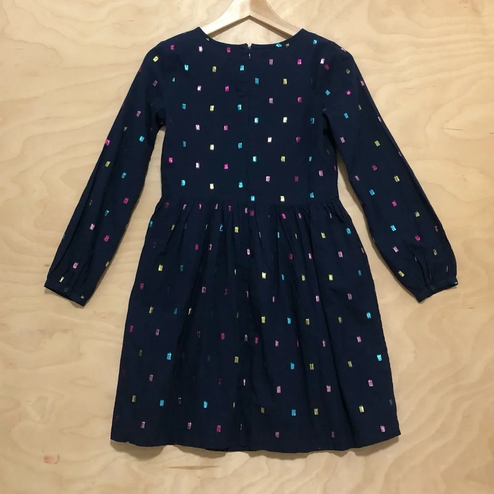 GAP Kids Metallic Dot Dress Navy Blue Long Sleeve Cotton Girls XL.